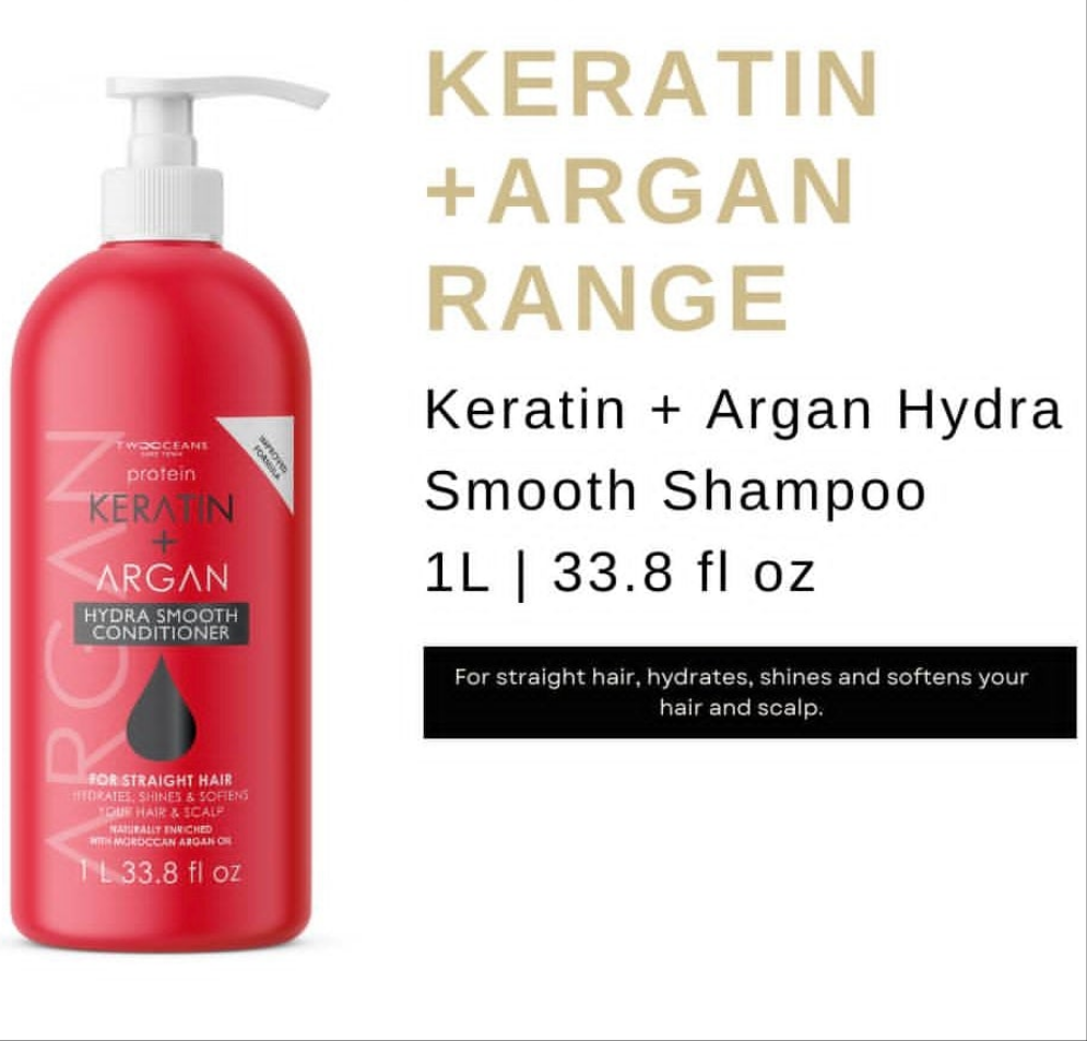 Two Oceans Keratin and Argan Hydra Smooth Shampoo, 1L / 33.8 fl oz