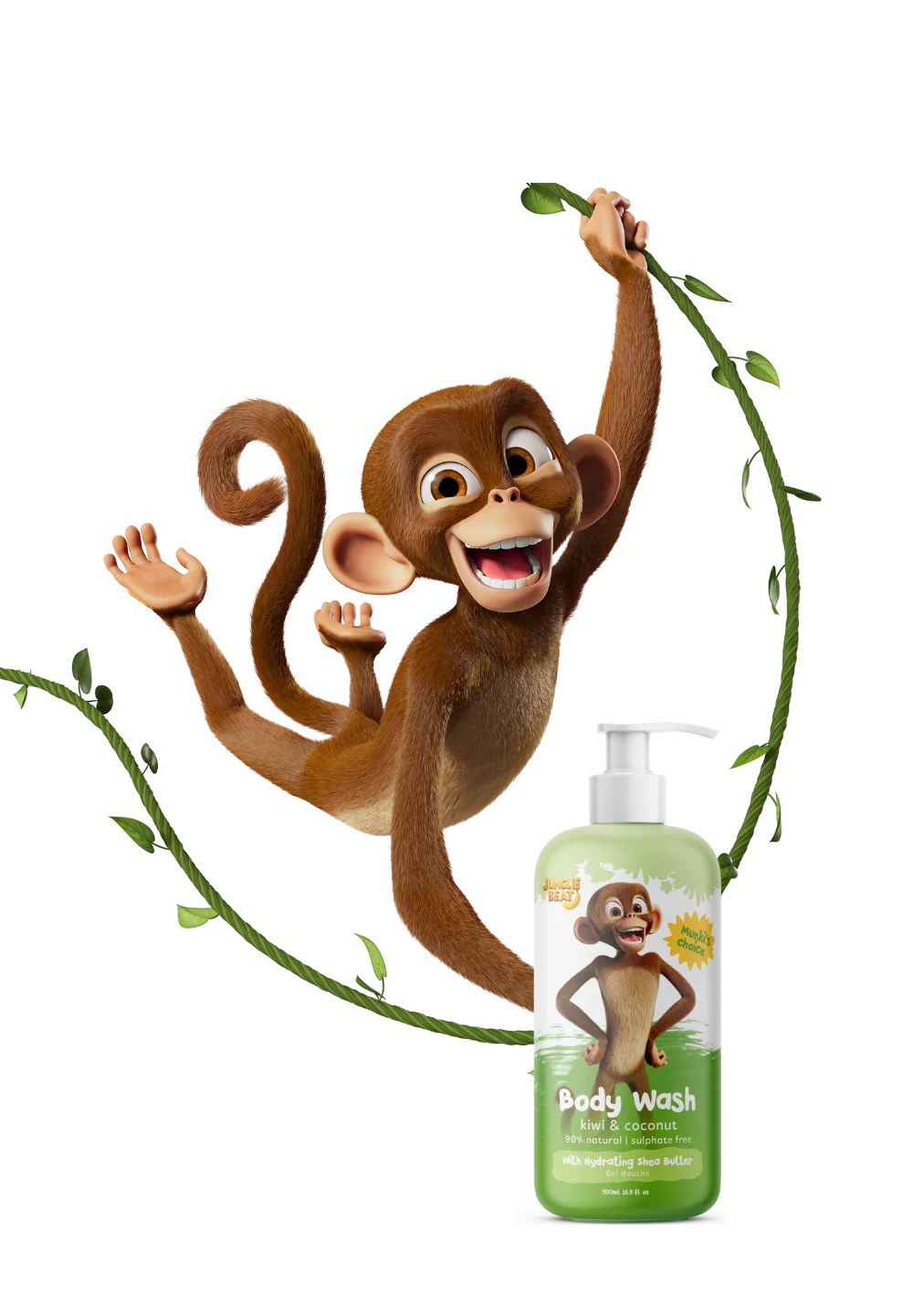 JungleBeat Toddler & Kids Kiwi and Coconut Body Wash, 500ml / 16.9 fl oz