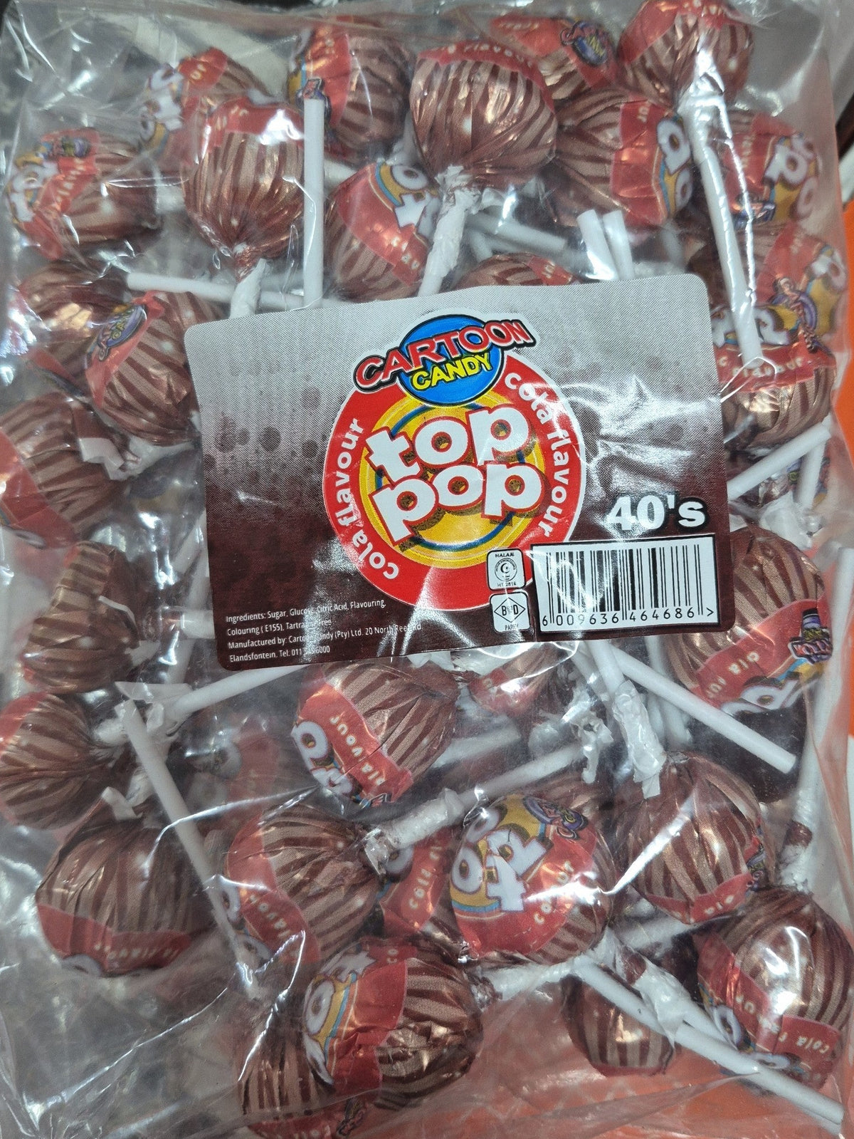 SY DISCOUNT WAREHOUSE Cartoon Top Pop 40's classic cola flavoured lollipops. 