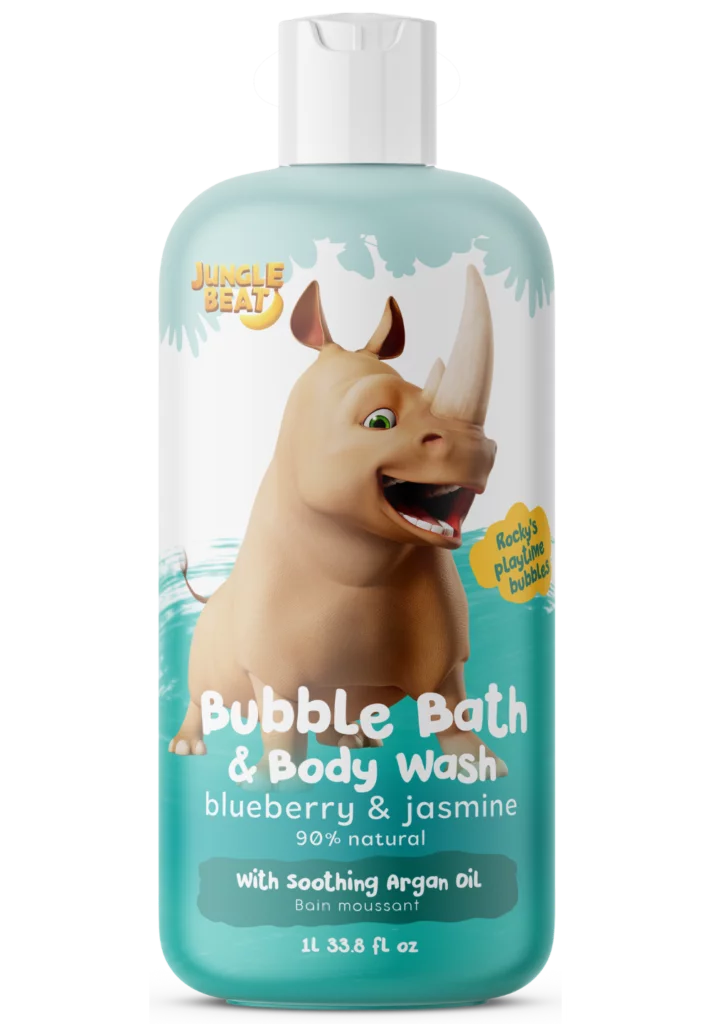 JungleBeat Toddler & Kids Blueberry and Jasmine Bubble Bath & Body Wash, 1L / 33.8 fl oz