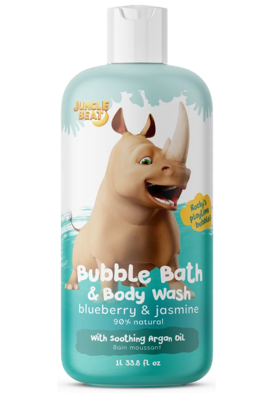 JungleBeat Toddler & Kids Blueberry and Jasmine Bubble Bath & Body Wash, 1L / 33.8 fl oz