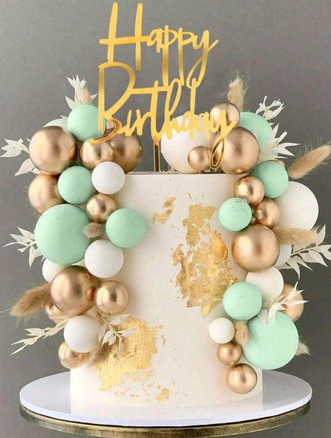 Faux Ball Cake Topper Set - Minty Gold
