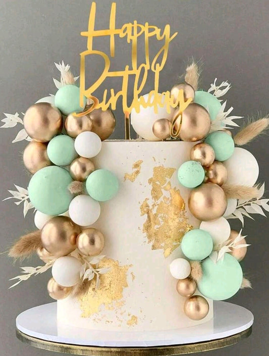 Faux Ball Cake Topper Set - Minty Gold