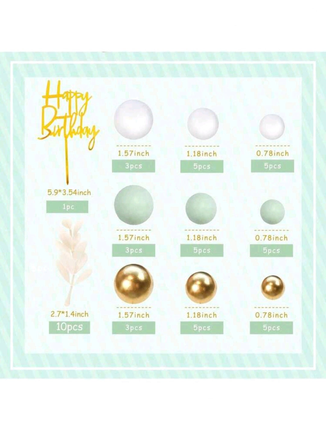 Faux Ball Cake Topper Set - Minty Gold