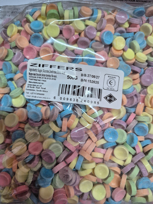 Colourful Candy Bulk Ziffers 500G Pack