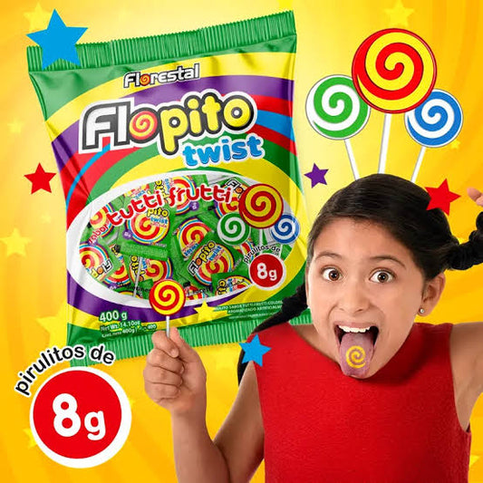 Florestal Flopito Twist Lollipop Tutti Frutti Pack 8G x 50pcs