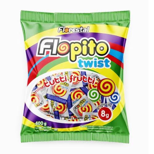 Florestal Flopito Twist Lollipop Tutti Frutti Pack 8G x 50pcs
